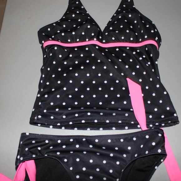 Black & White 2 Pcs Justice Tankini  Swimsuit Size 14 - Picture 2 of 10